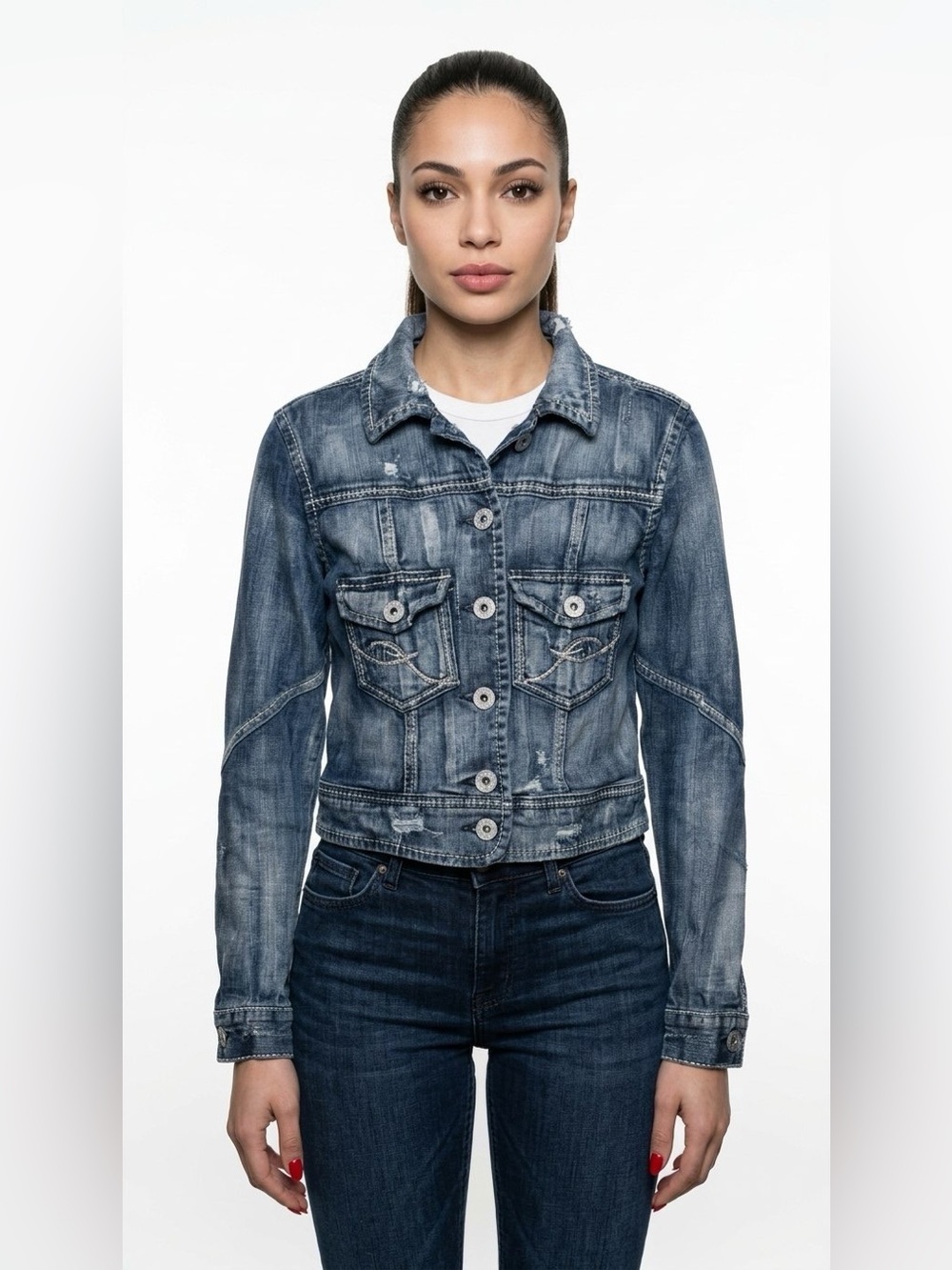 SILVER JEANS CAMERON DENIM JACKET DISTRESSED BLUE WOMAN SMALL